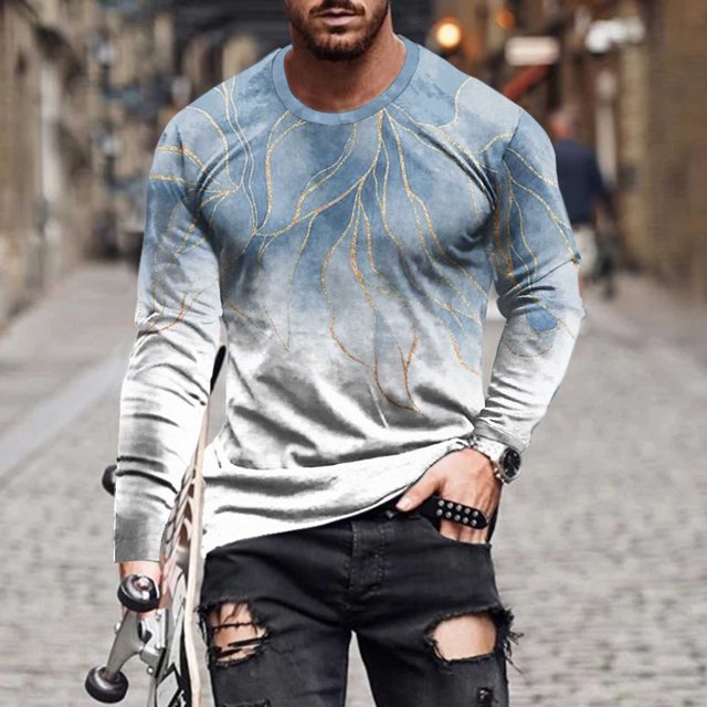 TIMIFIS Men's Long Sleeve Cotton T-Shirt Graphic Printed Shirts Tops-BlueFall