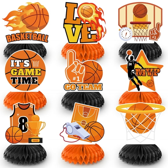 Décorations d'Anniversaire de Basketball, Centre de Table en Nid d'Abeille de Basketball 9 Pcs, Décorations de Table pour Fournitures de Décorations de Fête