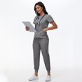 thumbnail image 2 of LYMAYTER Womens V-Neck Medical Uniform Dentistry Solid Color Set Quick-Dry Nurse Uniform for S-2XL, 2 of 8