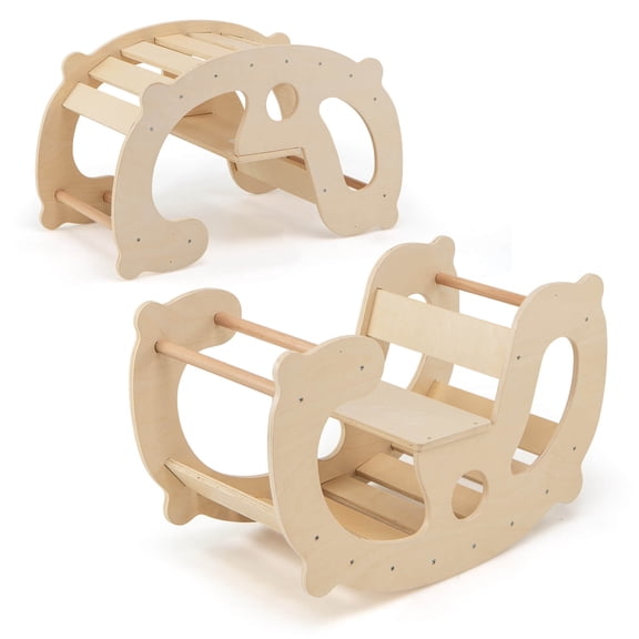 Costway 2-in-1 Rocking Horse Arch for Kids with Rocker Arch Climber Comfortable Backrest Natural