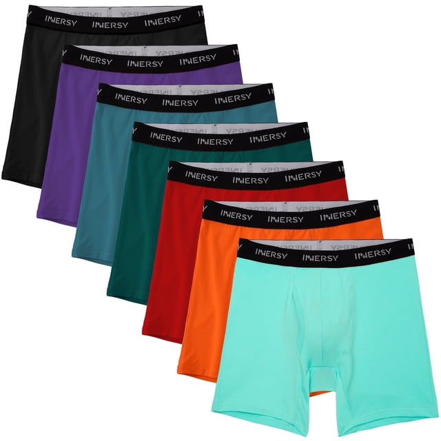 INNERSY Men's Boxer Briefs Cotton Stretchy Underwear 7 Pack for a Week(2XL,Neon Lights)