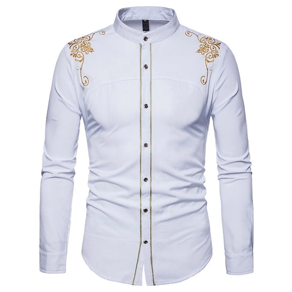 Penkiiy Men's Dress Shirts Men Casual Slim Fit Long Sleeve Button Down Dress Shirts Tops With Embroidery White Shirts