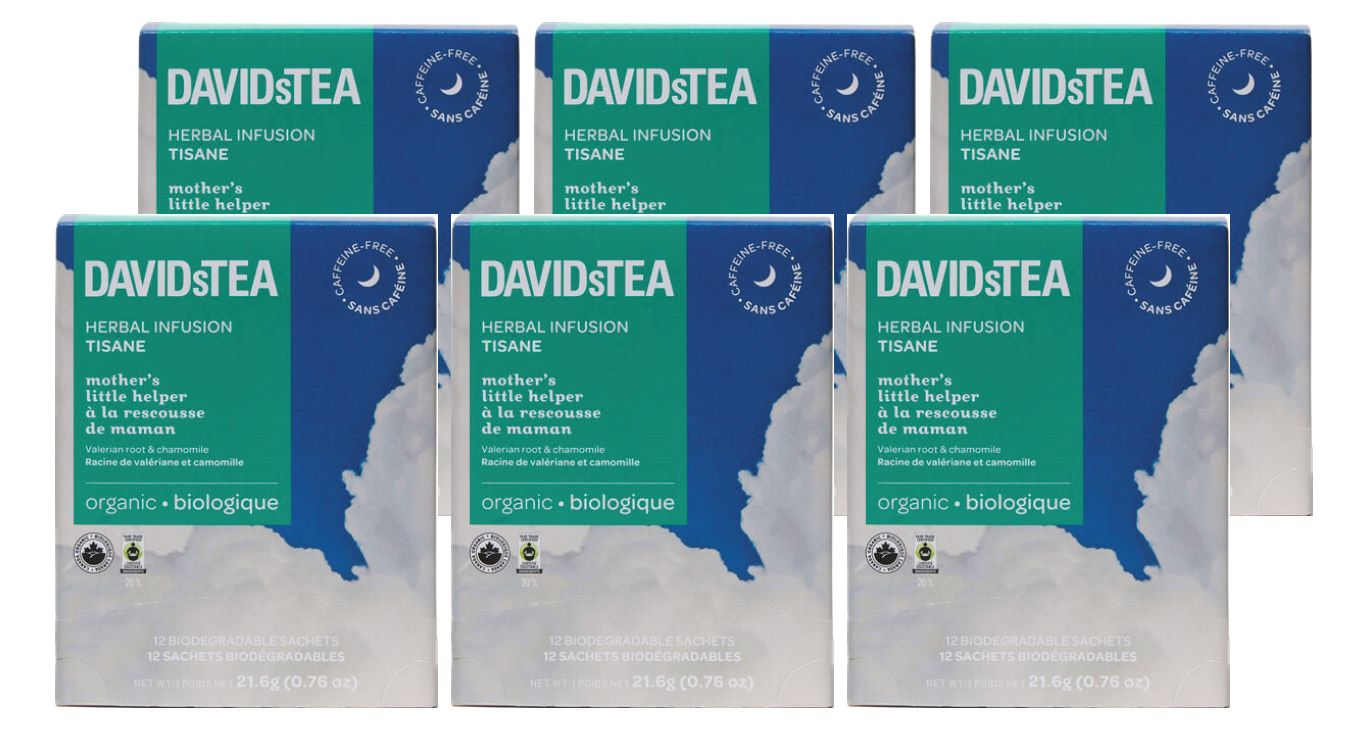 DAVIDsTEA - Herbal - Pack of 12 Individually Wrapped Sachets - Organic Mother's Little Helper Tea (6 boxes, 72 sachets)