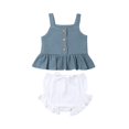 thumbnail image 3 of Newborn Baby Girls Button Sleeveless Crop Tops + Mini Shorts Outfits 2pcs Clothing Set, 3 of 8