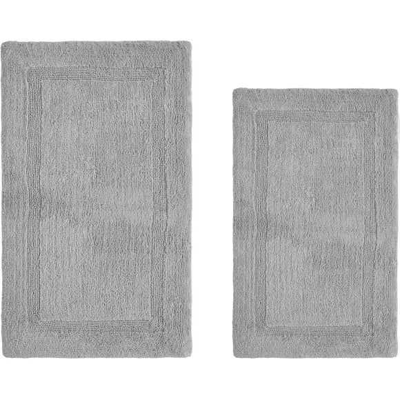 Better Trends Luxury Bathroom Rugs 2 Piece Set 100% Cotton Extra Soft Tufted Bath Rug Water Absorbent, Reversible Washable for Bathroom, Laundry Room 21”x34”|24”x40” Silver Lux Collection