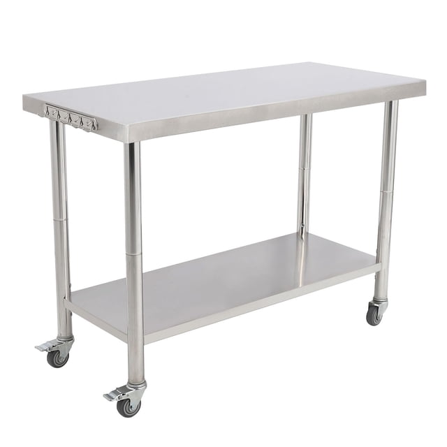 BeesClover Stainless Steel Table for Prep & Work with Backsplash, Kitchen Heavy Duty Table with Adjustable Under Shelf and Foot for Restaurant, Home and Hotel