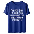 thumbnail image 4 of RXIRUCGD Hauts de Sortie pour Femmes Mode Été Ample Col Rond Imprimé Lettre Manches Courtes T-Shirt Bleu, 4 of 6