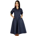 thumbnail image 2 of Bimba Robe Chemise en Chambray à Boutons pour Femmes avec Poches, Col Décontracté, 2 of 9