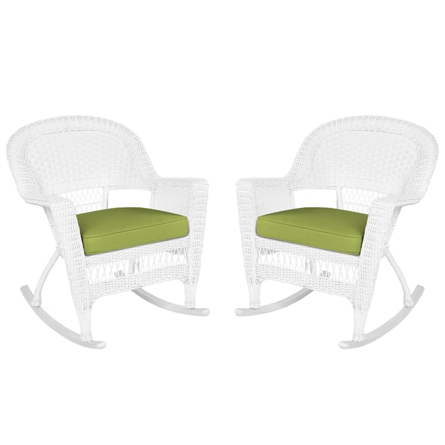 Pemberly Row Chaise Berçante en Osier Noire avec Coussin Vert (Ensemble de 2)