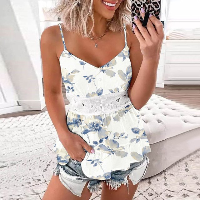 LSLJS Womens Sexy V Neck Spaghetti Strap Tank Tops Gradient Print Tank Tops