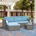 thumbnail image 2 of Outsunny Ensemble de Canapé et Table Basse de Patio 3 Pcs en Rotin Tressé - Bleu, 2 of 10