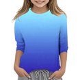 thumbnail image 2 of Splozh Chemises à Manches Longues pour Fille T-Shirt Décontracté à Col Rond à Manches Trois Quarts pour Fille Haut Basique Régulier à Manches 3/4 Bleu, 6-7 Ans, 2 of 5