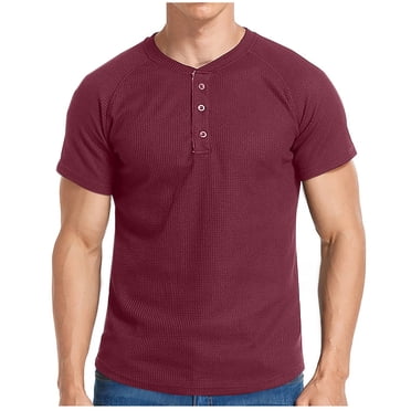 cfhntfmh Men's Short Sleeve Henley Shirts Summer Solid Color Stretchy T-Shirts Button Tee Casual Basic Tops
