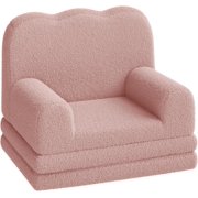 2-in-1 Kids Convertible Sofa Chair Teddy Fleece Fold-Out Toddler Couch Lounger with Washable Cover Soft Children’s Sofa Bed for Playroom Nursery Bedroom Gift