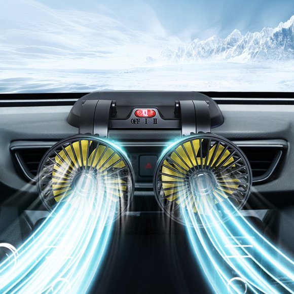 Ventilateur de Refroidissement à Double Tête, Connecteur Plus Léger Portable Voiture Circulateur d'Air Vent Fort pour les Véhicules de Type 12V, Type 24v