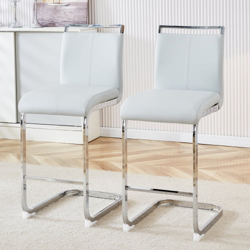 taoruifang Tabourets de Bar Ensemble de 2 38 Pouces Cuir PU Cadre Argenté