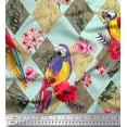 thumbnail image 1 of Soimoi Green Poly Georgette Fabric Floral Tropical Bird Printed Fabric 1 Yard 42 Inch Wide, 1 of 3