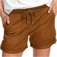 thumbnail image 1 of Plebaso Summer Womens Shorts Casual Drawstring Roll up Shorts Loose Solid Color Beach Shorts with Pockets, 1 of 5