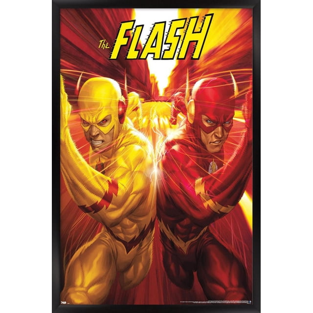 DC Comics - The Flash and The Reverse Flash - Affiche Murale de Course, 22,375 Po x 34 Po, Représentant The Flash en Rouge et le Reverse Flash en Jaune, Course avec des Effets de Foudre Vifs et un Arrière-Plan de Ville Lumineux, Imprimée sur Papier Lustré, Convenant à un décor Mural vibrant pour la Maison Ou le Bureau.