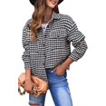 thumbnail image 1 of ORUYROP Womens Casual Plaid Shacket Button Down Long Sleeve Shirt, 1 of 4
