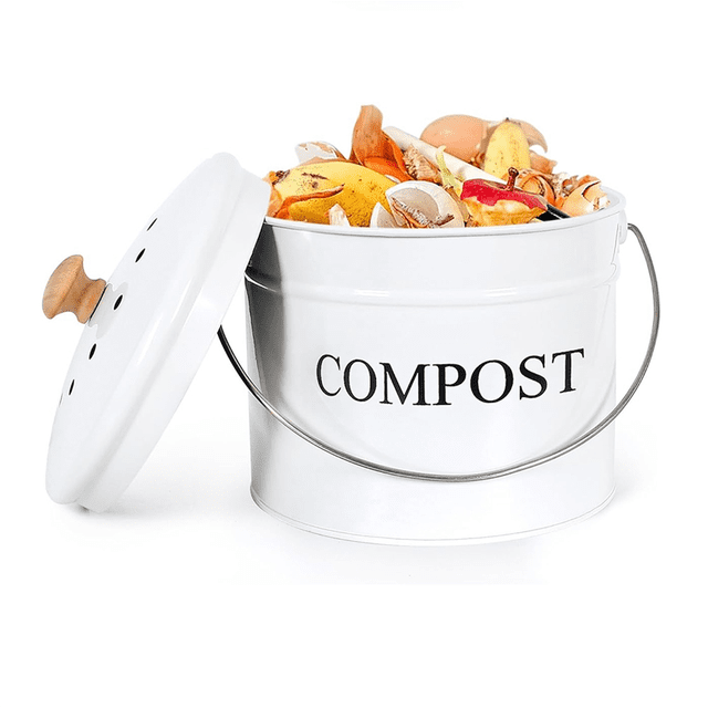 Kitchen Compost Bin for Kitchen Countertop, 1Gallon Compost Bucket for Kitchen with Lid, White
