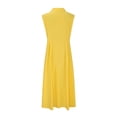 thumbnail image 4 of Amzcrzy Robes pour Femmes Couleur Unie Sans Manches Robes de Printemps Col en V à Boutons Robe d'Été Confortable Robe en Coton et Lin Tendance Col Rabattu Robes Maxi, 4 of 7