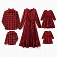 thumbnail image 1 of PatPat Tenues Assorties Rouges pour la Famille Robe en Satin Soyeux à Longues Manches Bouffantes Ou Chemise à Carreaux, 1 of 3