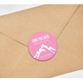 thumbnail image 3 of Darling Souvenir Round 45 Pcs Snowy Mountain Save The Date Stickers Personalized Bride Groom Names And Date Envelope Seals - Light Pink, 3 of 4