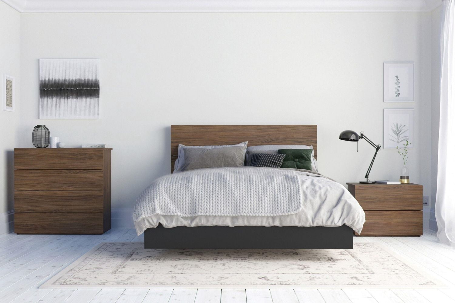 Ensemble de chambre à coucher 4 pièces Solari, Noyer et Noir