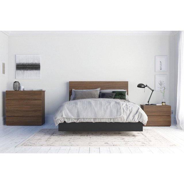 Ensemble de chambre à coucher 4 pièces Solari, Noyer et Noir