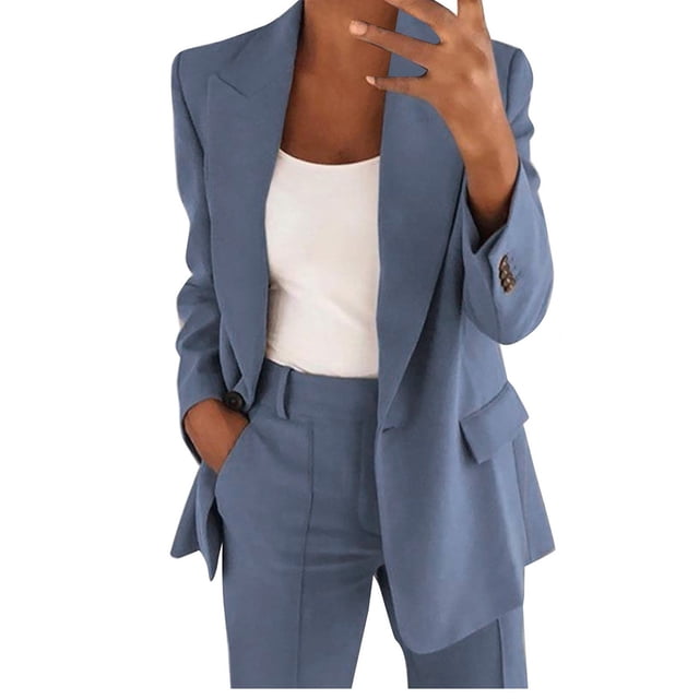 Kcodviy Combinaison Habillée à Revers Deux Pièces pour Femmes Invitée de Mariage Ensemble Tailleur Affaires Long Femmes 3 Tenues Mignonnes Manche Bouton Formel + Salopettes pour Femmes Salopette d'Hiver Tailleur Pantalon Ajusté Pantalon Ample S