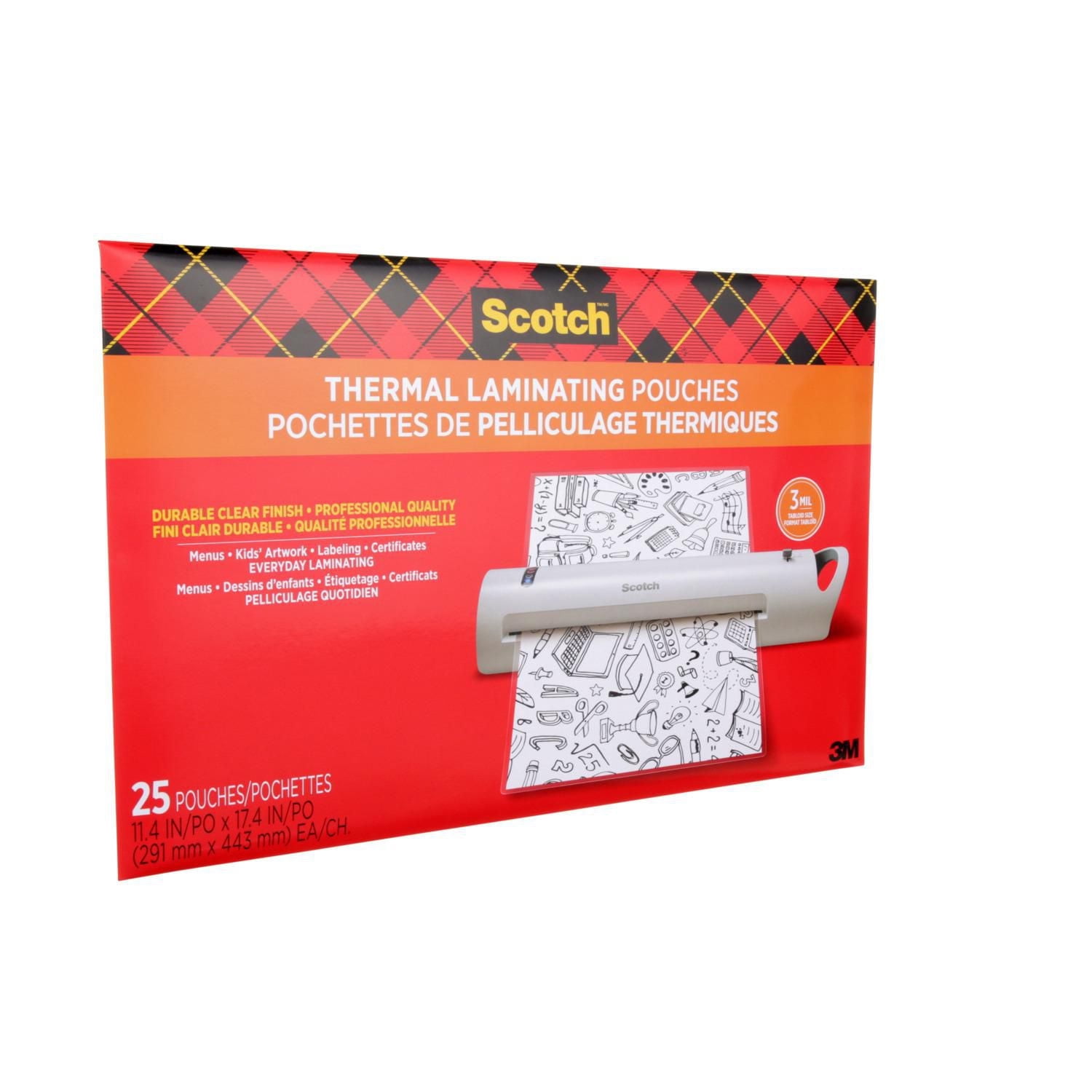 Pochettes de pelliculage thermique Scotch(MC) TP3856-25-EF, 291 mm x 444 mm (11,4 po x 17,4 po), 3 mil (0,076 mm)
