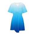 thumbnail image 4 of LOVZFMLL Robe d'Été Décontractée pour Femme à Manches Courtes, Col en V, Boutonnée, Robe de Plage pour Vacances et Voyages avec Poches, Bleu, P, 4 of 8