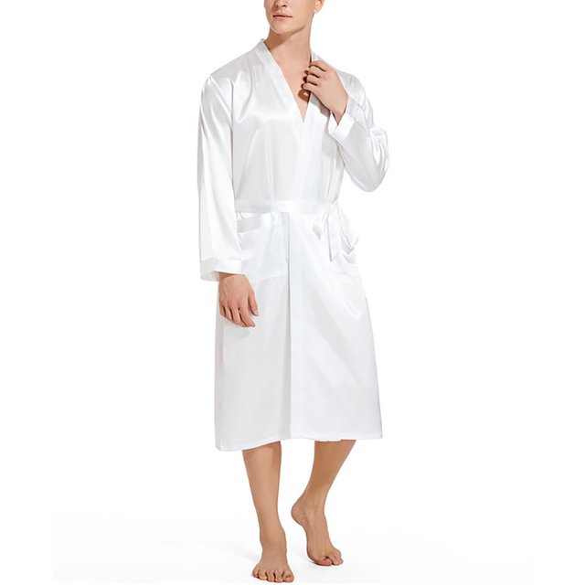 HBFAGFB Peignoir Homme Léger à Manches Longues Robe de Nuit avec Lien Peignoir Doux Vêtement de Nuit Pyjama Blanc Taille g