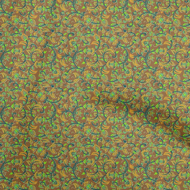 oneOone Polyester Spandex Dark Mustard Fabric Floral Sewing Craft Projects Fabric Prints By Yard 56 Inch Wide