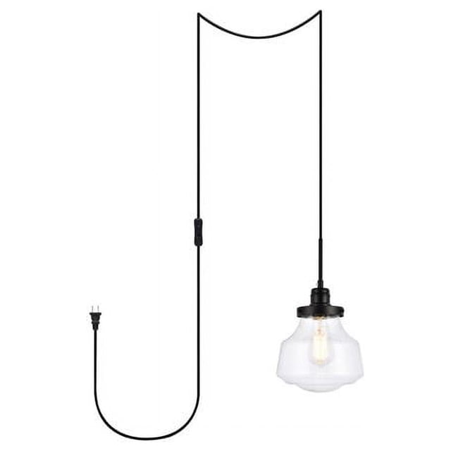 Living District LDPG6252BK Lyle 1 Light Black & Clear Seeded Glass Plug-In Pendant