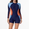 thumbnail image 4 of VgaVtl Wetsuit Women Athletic Rash Guard One Piece Bathing Suit for Women Orange Color Block Zipper Surf Suit, 4 of 7