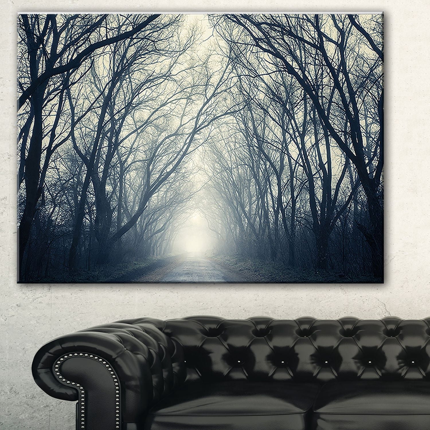 Design Art Dark Autumn Forest Fog Modern Photography Canvas Print