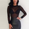 thumbnail image 1 of Haut Femme Chemise Col Montant Chemise Transparente Coupe Ajustée Maille Transparente Haut Mode Sauvage, 1 of 4