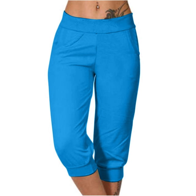 Timegard Womens Sweatpants Capri Pants Cinch Bottom Solid Color Cropped Joggers Workout Pants with Pockets