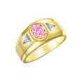 thumbnail image 3 of RYLOS Men's Rings 14K Yellow Gold Classic 7X5MM Oval Gemstone & Diamond Ring Pink Ice October Birthstone Rings For Men, Gold Rings Size 8, 3 of 7