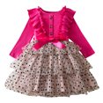 thumbnail image 2 of RXIRUCGD Girls' Fall And Spring New Long Sleeve Ruffled Lace Round-Neck Embroidery Mesh Princess Bow Skirt, Hot Pink, Size: 100, 2 of 4