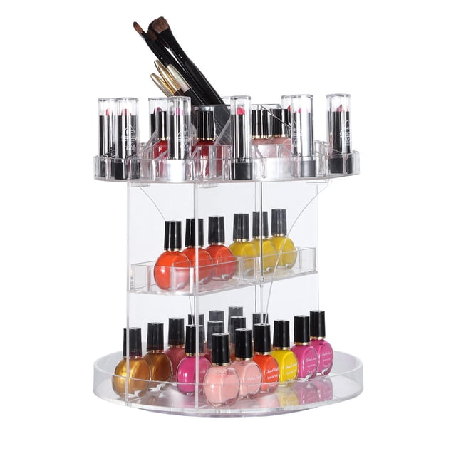 SortWise Acrylic Organzier,Cosmetic Makeup Storage Box with 360° Rotating Organizer Swivel Nail Polish Rack