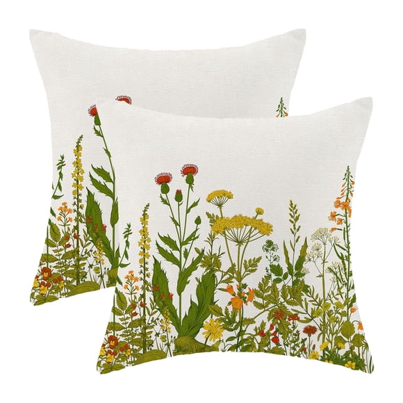 CJiaWei Housses de Coussin de Printemps 15.75x15.75 Pouces Ensemble de 2 Vertes Colorées à Fleurs Sauvages Coussins Décoratifs Saisonniers Floraux d'Extérieur Style Ferme Housses de Coussin pour Sofa