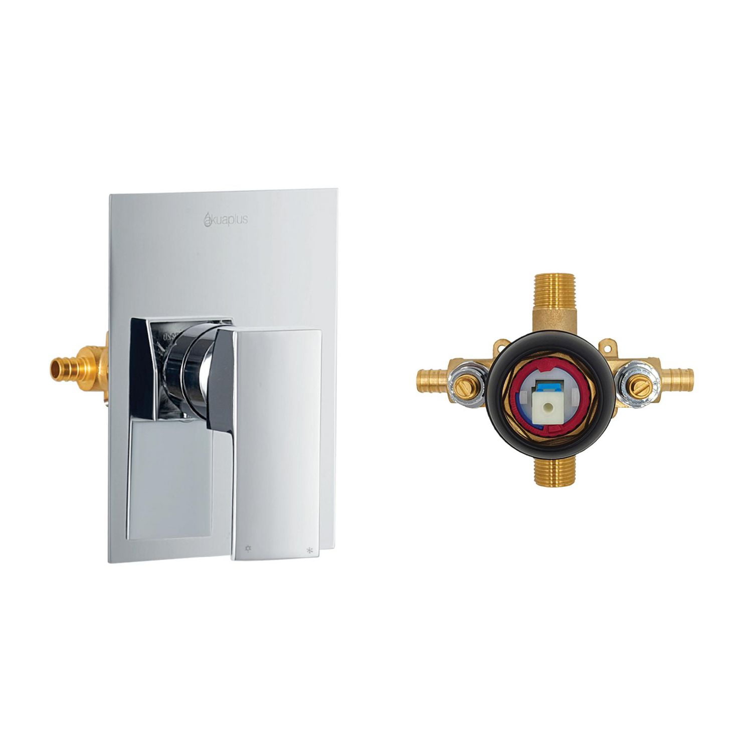The akuaplus® - LILA pressure balance valve faucet 1/2 in. PEX with flexible hand shower and shower head, Chrome finish