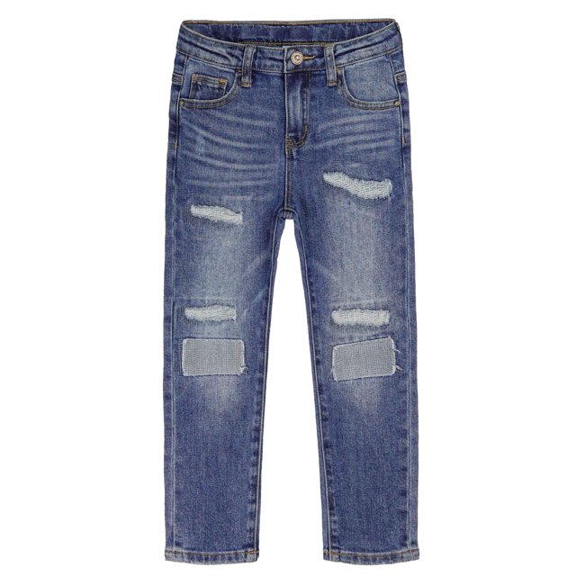 Kidscool Space Kids Ripped Fashion Elastic Band Inside Patched Slim Jeans,Blue,2-3 Years