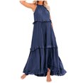 thumbnail image 2 of Plus Size Dresses Sleeveless Maxi Dress Casual Flowy Ruffle Elegant Solid Sundress Blue M, 2 of 5