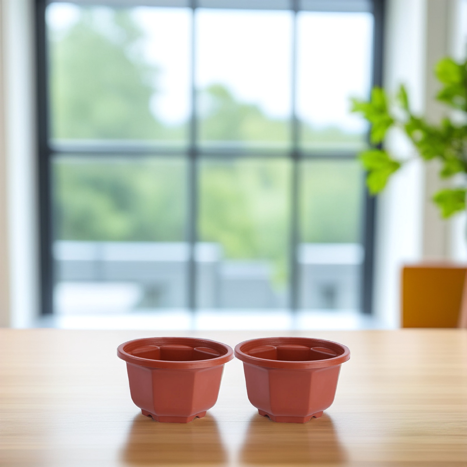 CIMAXIC 10Pcs Dark Red Octagonal Planter Pots with Drainage for Indoor Plant Pots and Flower Pot Holders