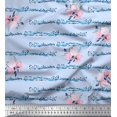 thumbnail image 1 of Soimoi Blue Cotton Cambric Fabric Leaves & Ranunculus Floral Print Fabric by Yard 42 Inch Wide, 1 of 3