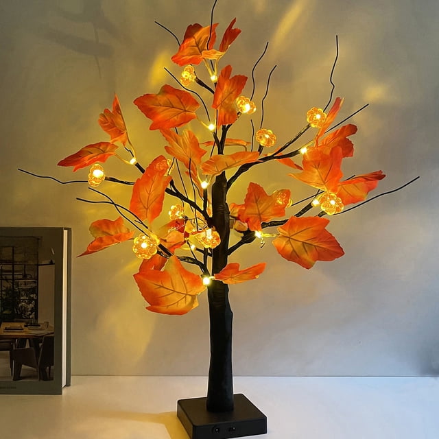 XYAIYT Halloween LED Maple Tree Lights USB Powered Warm White Indoor Seasonal Tabletop Decoration for Thanksgiving Holiday Party Event